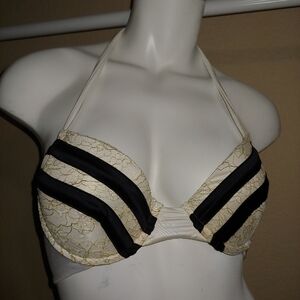Beach Bunny Bikini Top style 119215 BB Top White w Gold Lace BB Bikini Rare